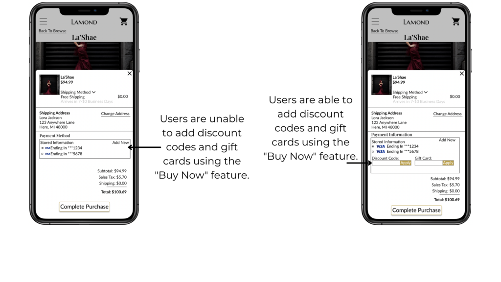 The ability to add discounts and gift cards to the "Buy Now" feature