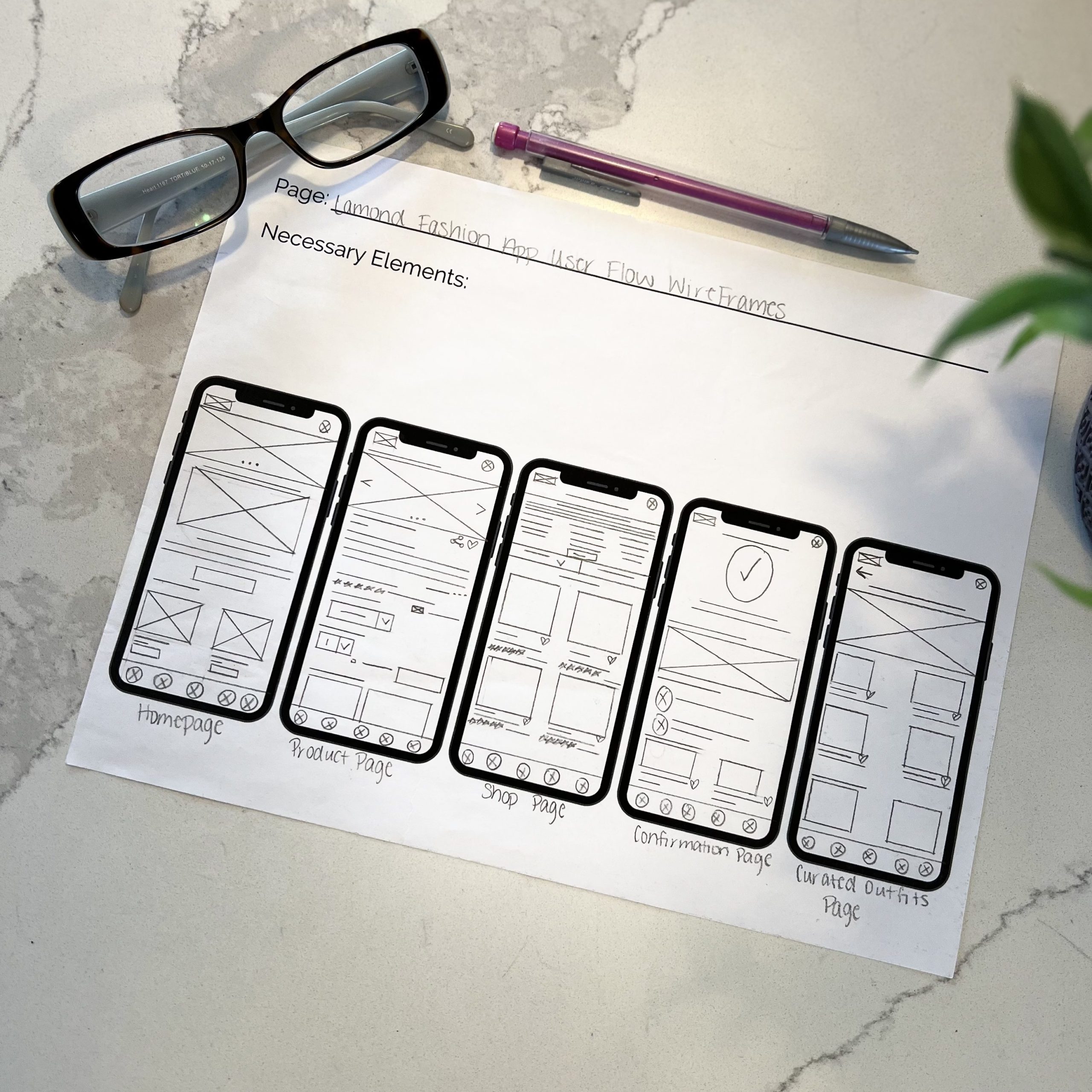 Final iterations of paper wireframes
